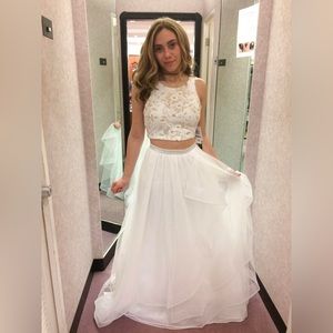Prom Dress Two Piece White with Gold Embroidery